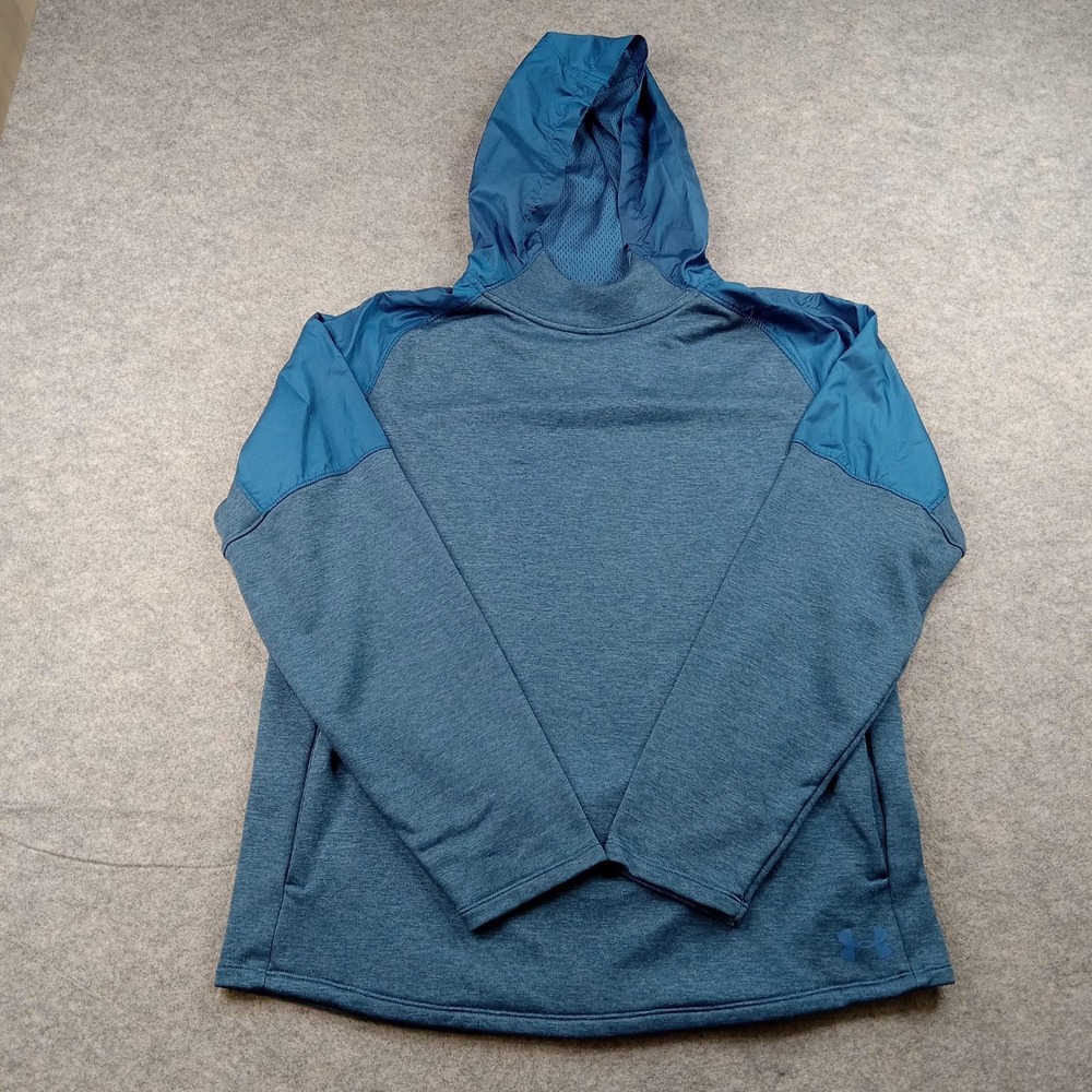 Under Armour Hoodie Mens Large Blue ColdGear Pullover Fleece Sweatshirt Loose - Picture 1 of 6